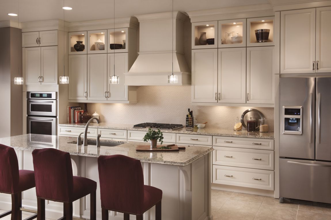 Transitional kitchen with KraftMaid raised-panel doors in Canvas paint