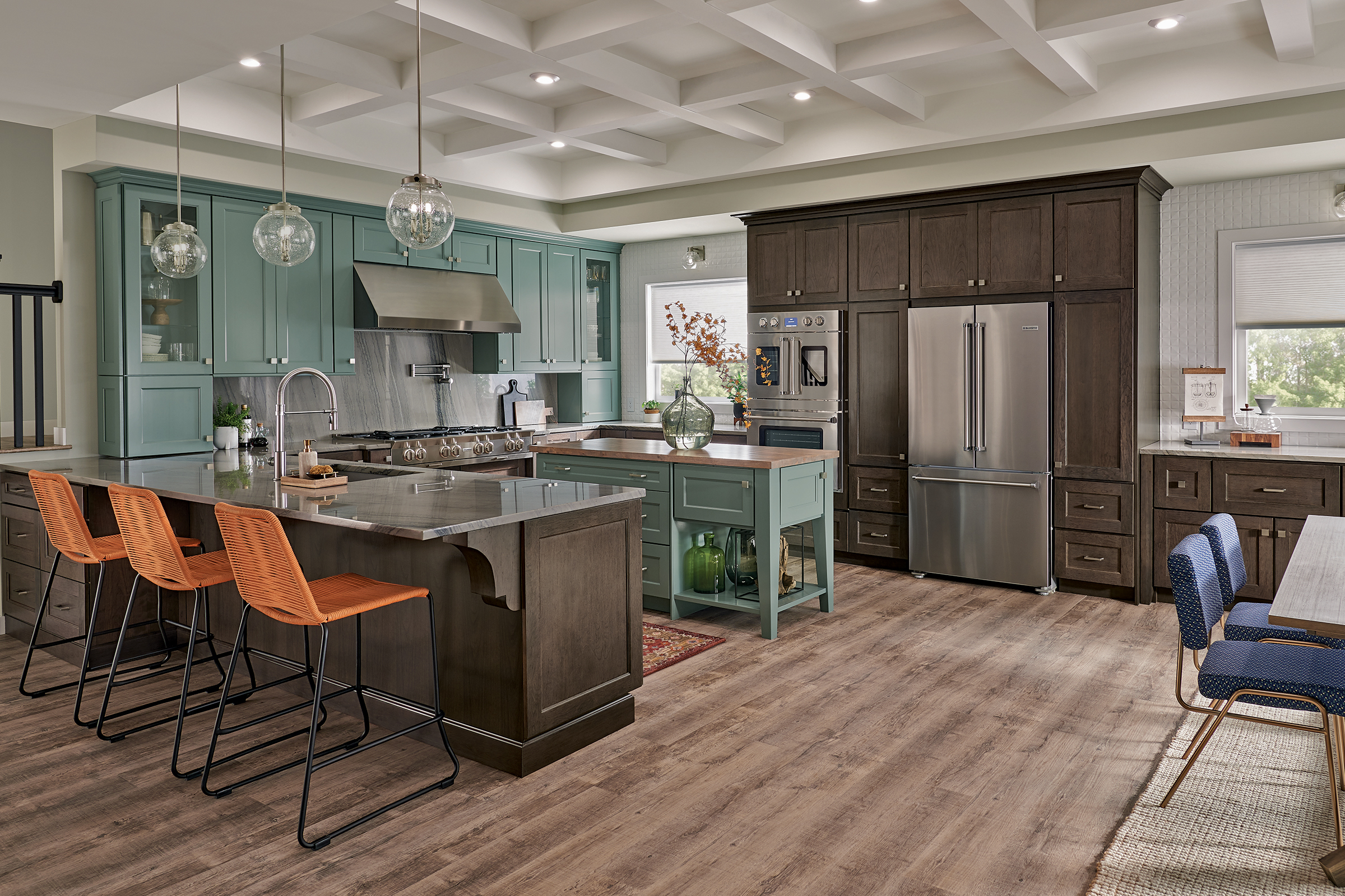 KraftMaid two-color eclectic kitchen cabinets.