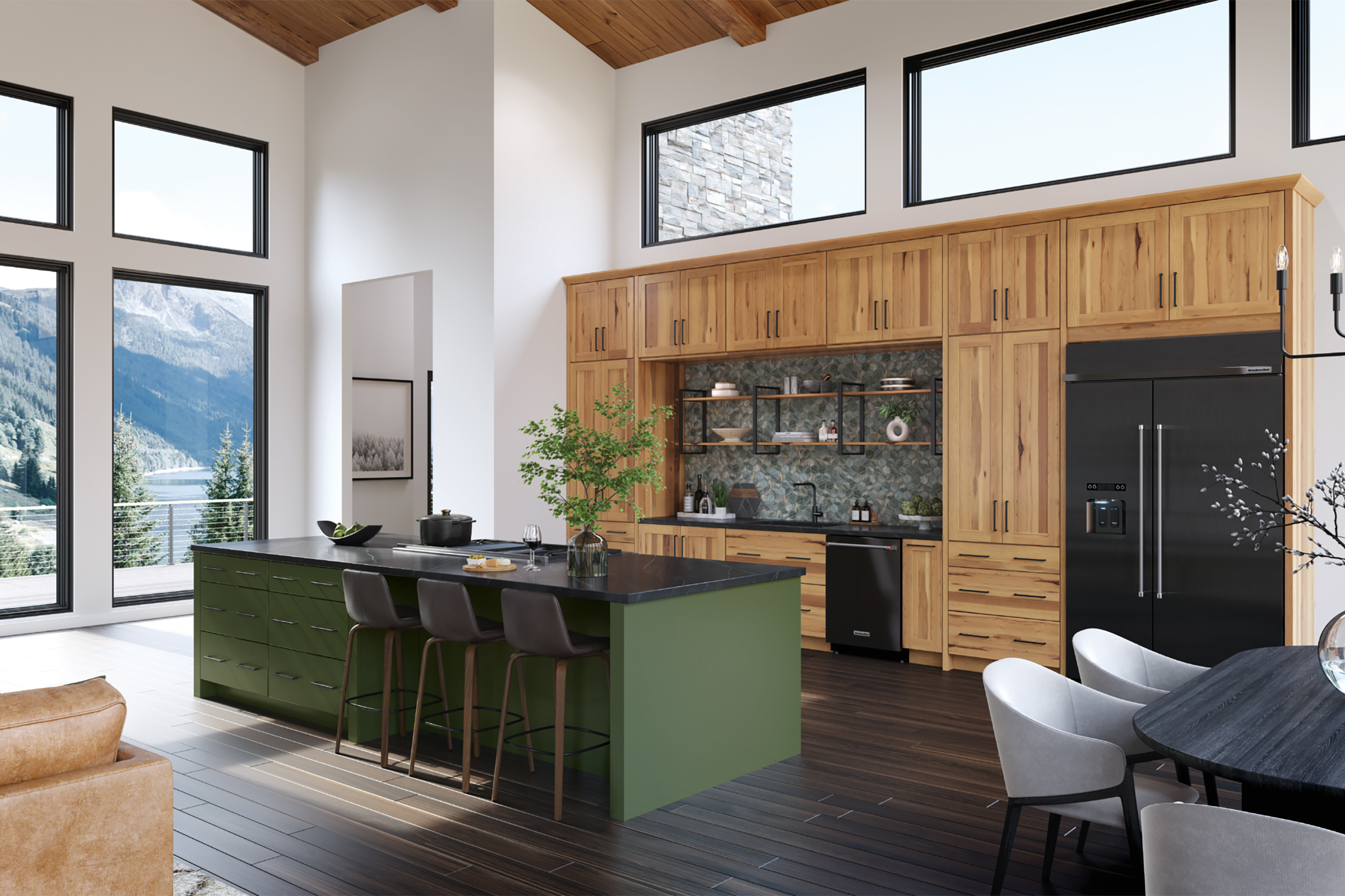 Shaker-style Modern Mountain home kitchen with Evergreen kitchen island