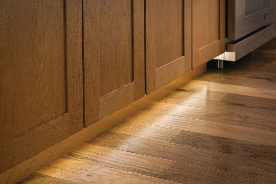 KraftMaid toe kick drawer kitchen lighting.