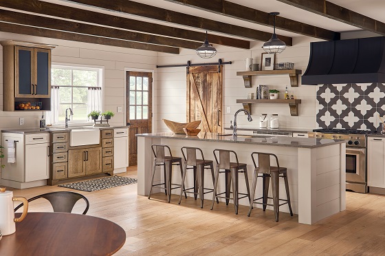 Bold backsplash accent in a white kitchen.