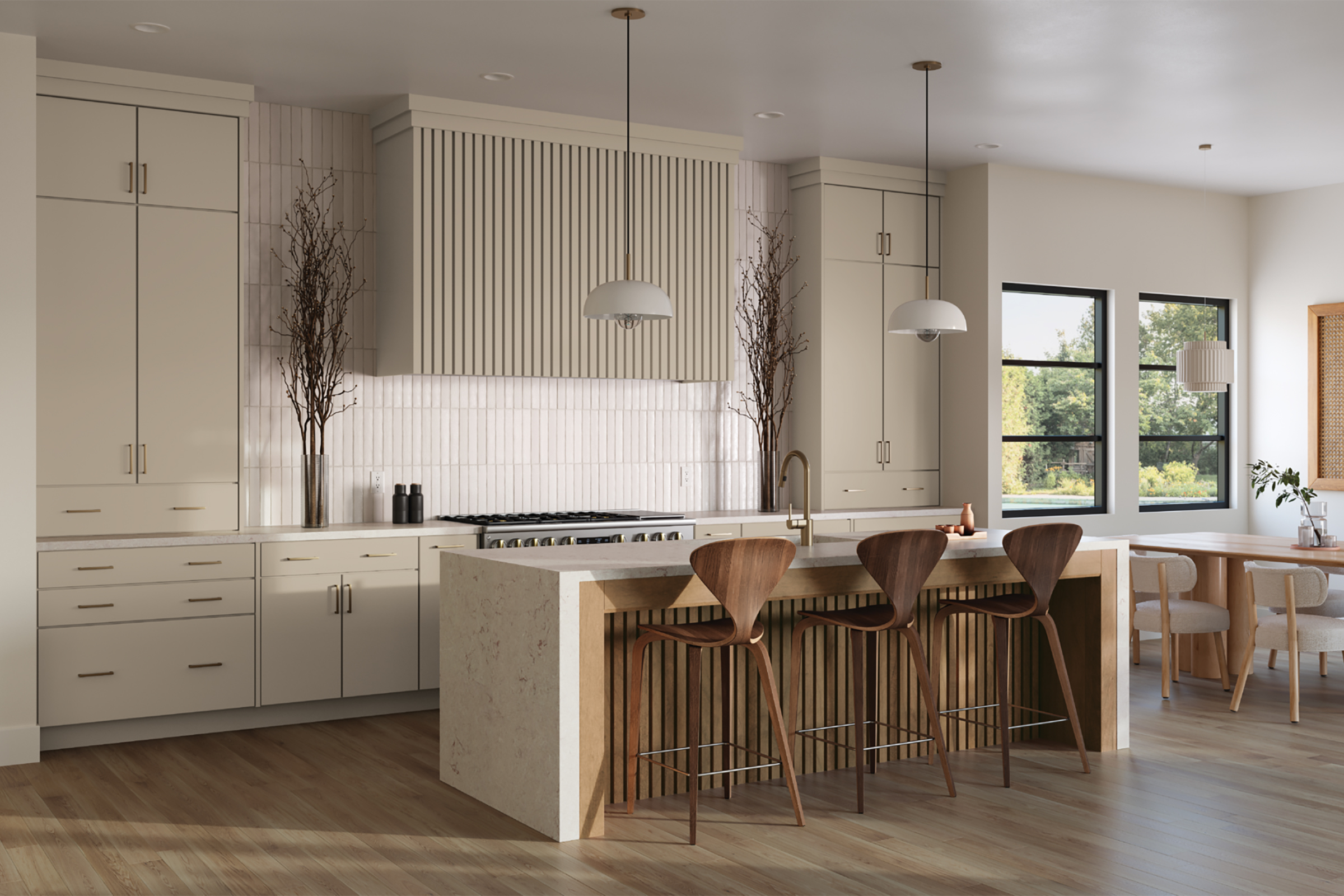 Japandi-style kitchen design with Overcast grey cabinets and Japandi kitchen island